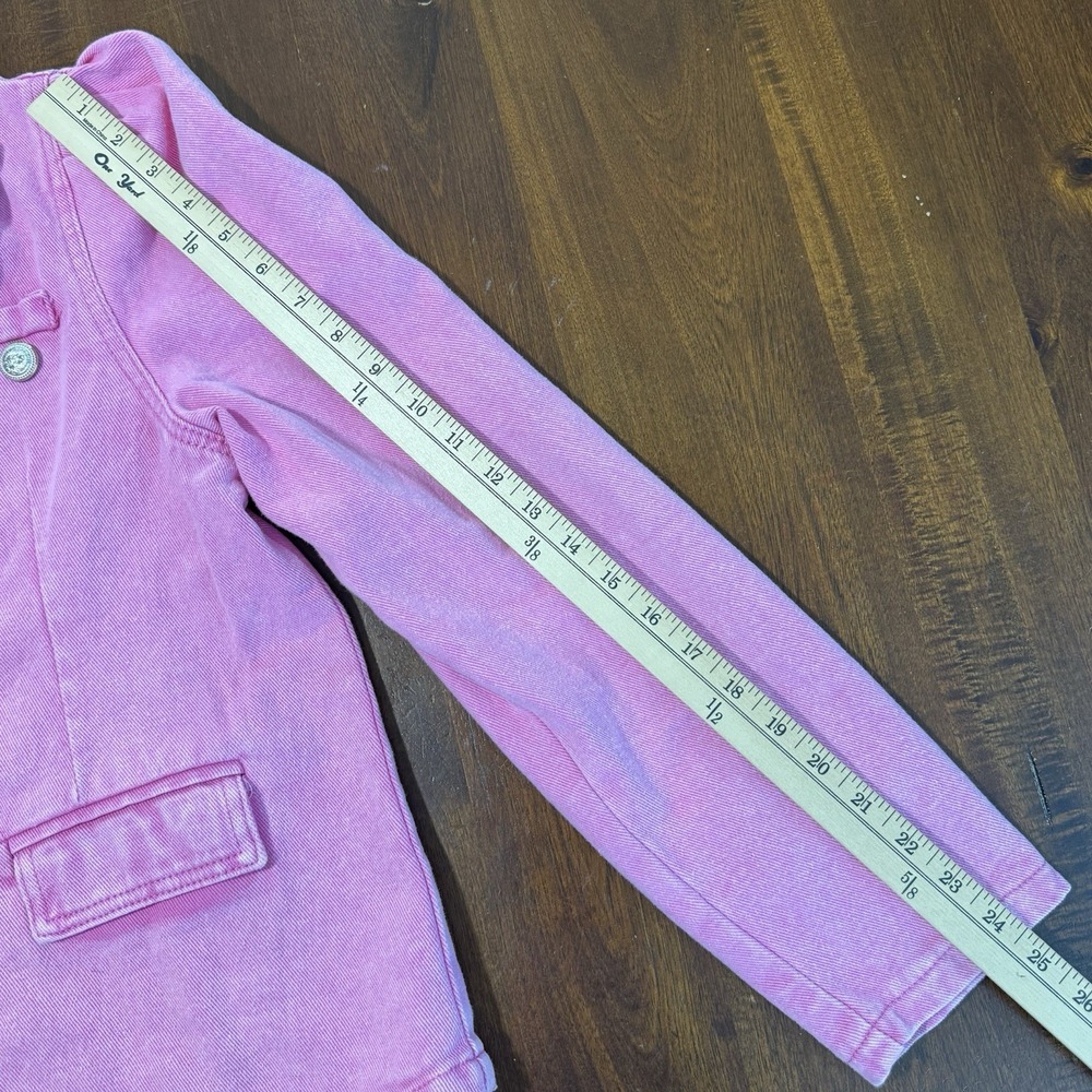 Savanna Jane Womens Pink Denim Double Breasted Blazer Jacket Size M Puff Sleeve - Picture 11 of 12